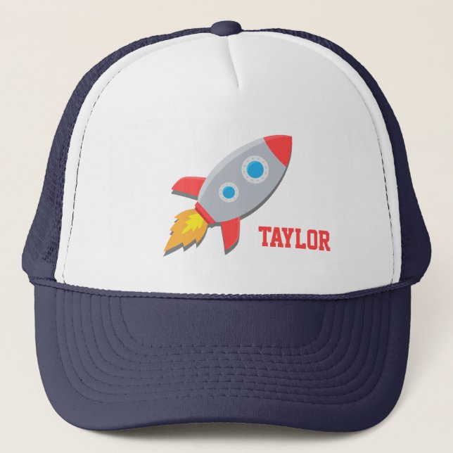 Rocket Ship, Outer Space, For Boys Trucker Hat (Front)