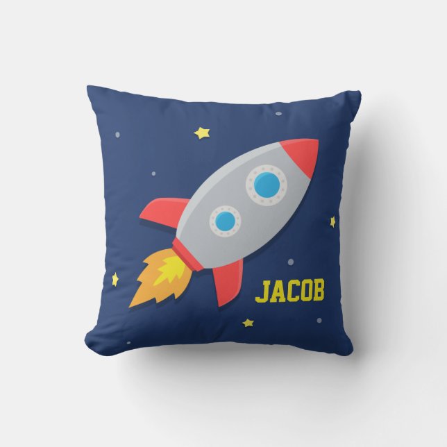 Rocket Ship, Outer Space, For Kids Room Cushion (Front)