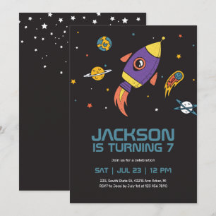 Rocket Ship Outer Space Galaxy Kids Birthday Invitation