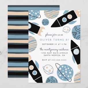 Rocket Ship Outer Space Kids' Birthday Party Invitation