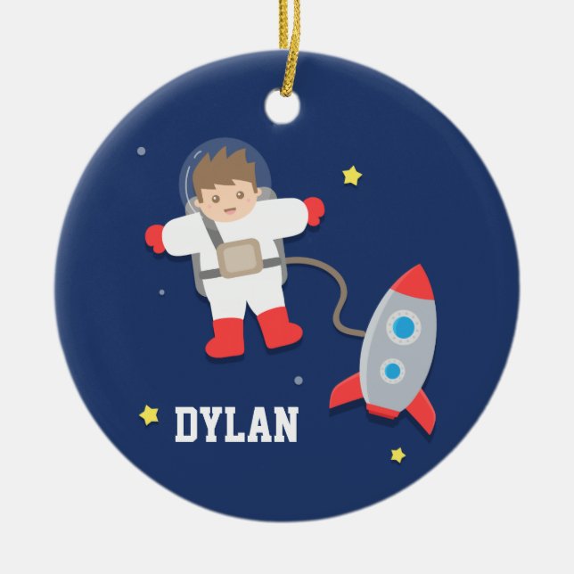 Rocket Ship Outer Space Little Astronaut Boys Room Ceramic Tree Decoration (Front)