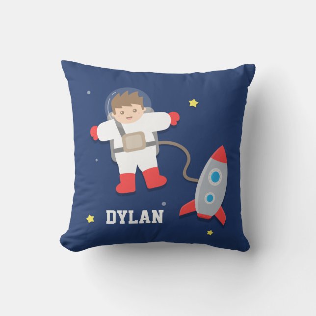 Rocket Ship Outer Space Little Astronaut Boys Room Cushion (Front)