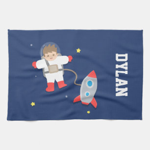 Rocket Ship Outer Space Little Astronaut For Kids Tea Towel