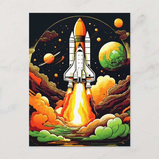 Rocket Ship Outer Space Postcard (Front)