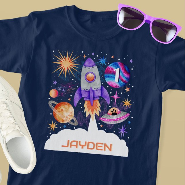 Rocket Ship Planets UFO and Astronaut Space Boys T-Shirt (Rocket Ship Planets UFO and Astronaut Space Boys T-Shirt)