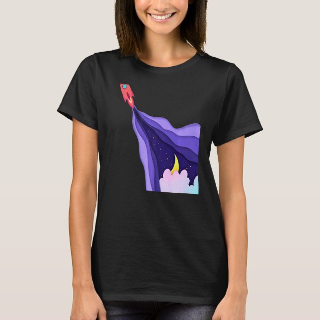 Rocket Ship Spaceship Blasting Off From The Moon S T-Shirt (Front)