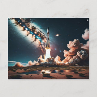 Rocket Ship Takeoff Postcard