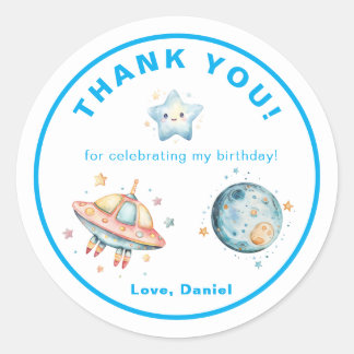 Rocket Ship Thank You Outer Space Birthday Classic Round Sticker