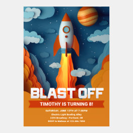 Rocket Ship Vintage Birthday Invite Template
