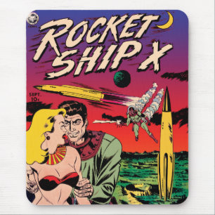 Rocket Ship X Vintage Sci Fi Comic Book Cover Mouse Mat