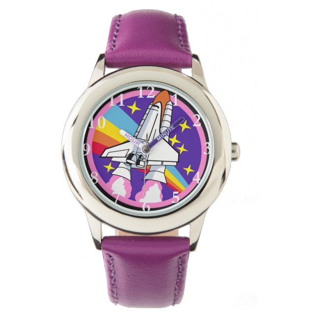 Rocket Shuttle Space Purple Girl Watch (Front)