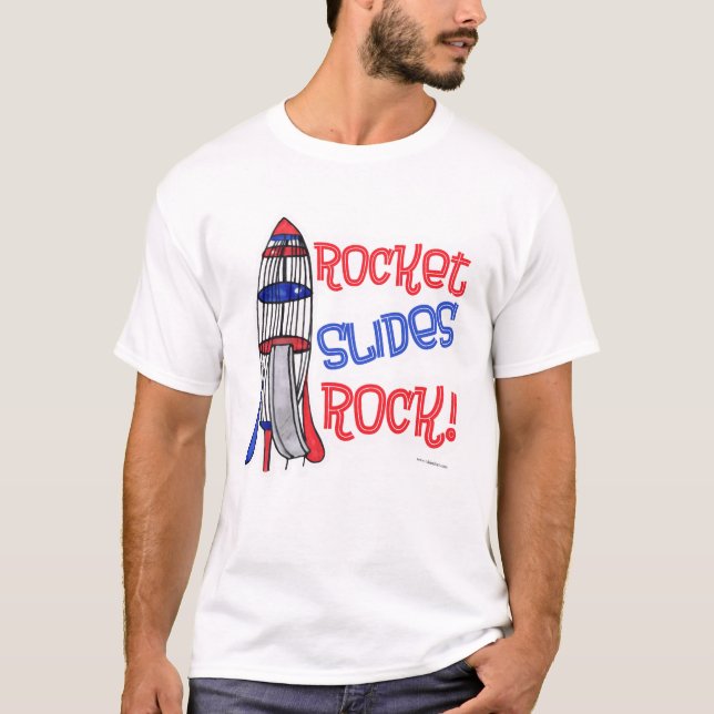 Rocket Slides Rock Fun Playground Cartoon T-Shirt (Front)