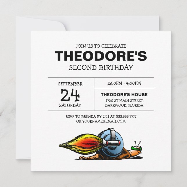 Rocket Snail Birthday Invitation (Front)