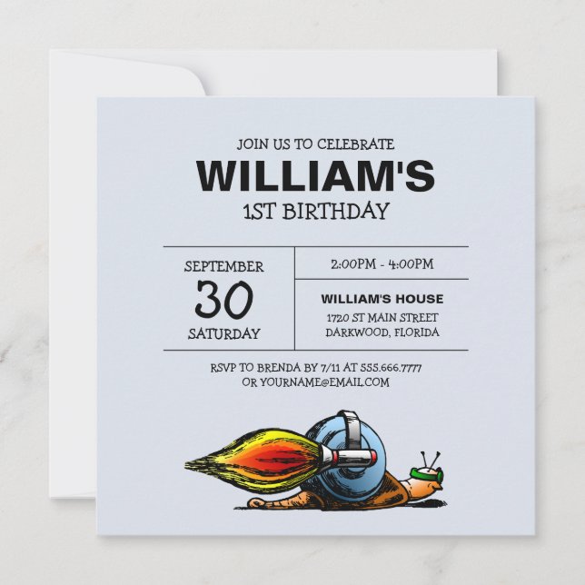Rocket Snail Birthday Invitation (Front)