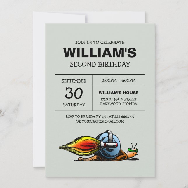 Rocket Snail Birthday Invitation (Front)