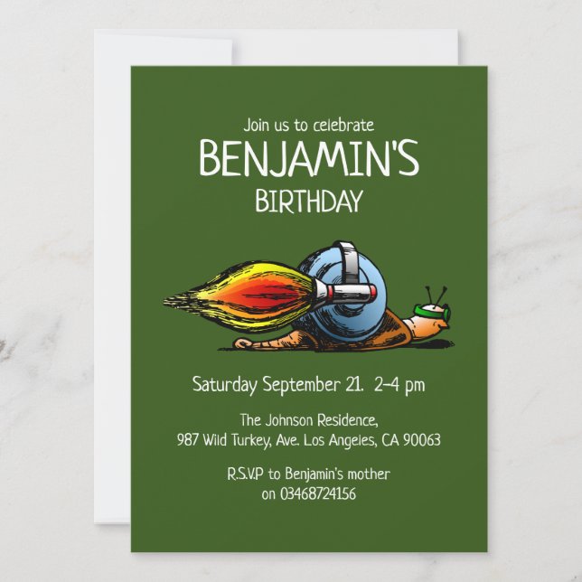 Rocket Snail Birthday Invitation (Front)