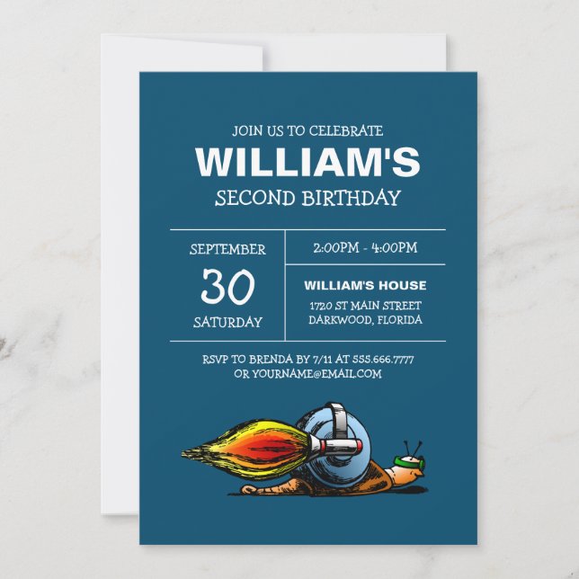 Rocket Snail Birthday Invitation (Front)