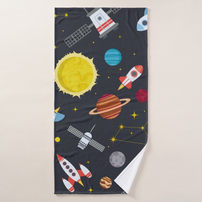 Rocket space globe solar system and planet cosmos  bath towel (Bath Towel)