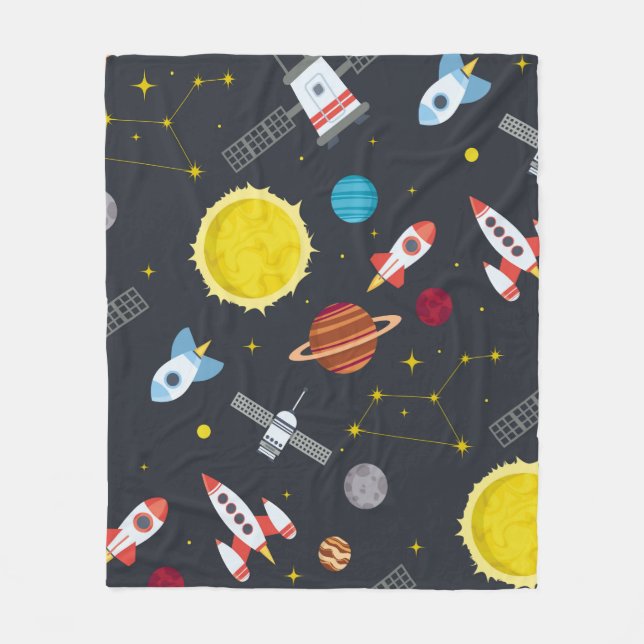 Rocket space globe solar system and planet cosmos  fleece blanket (Front)