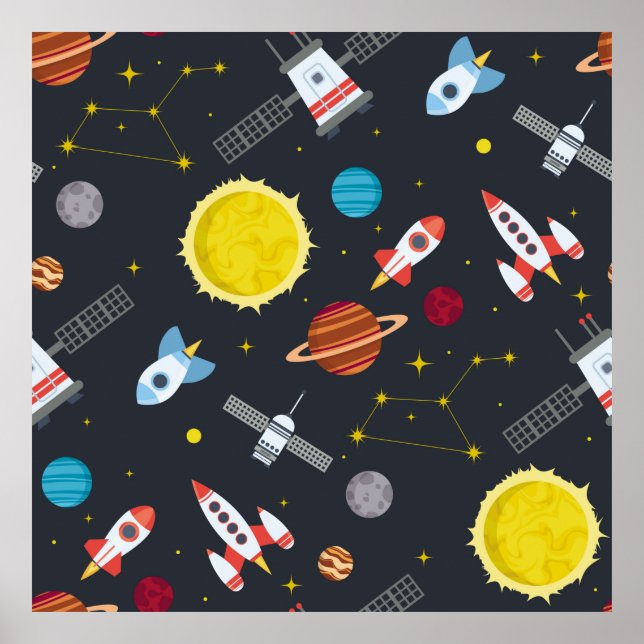 Rocket space globe solar system and planet cosmos  poster (Front)