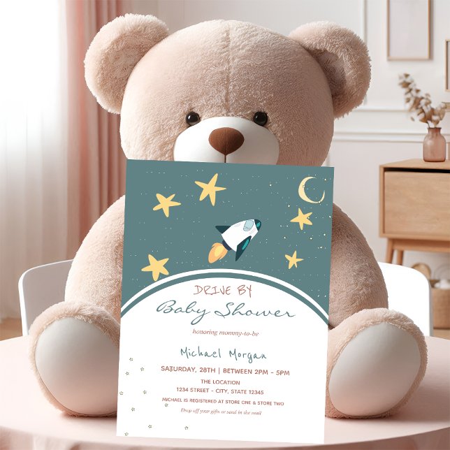 Rocket Space Stars Drive By Baby Shower Invitation (Creator Uploaded)