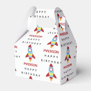 Rocket Spaceship Launching Custom Name Birthday  Favour Box