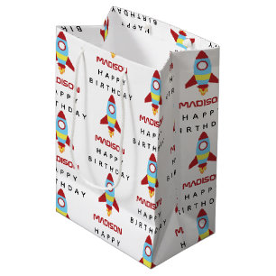 Rocket Spaceship Launching Custom Name Birthday Medium Gift Bag