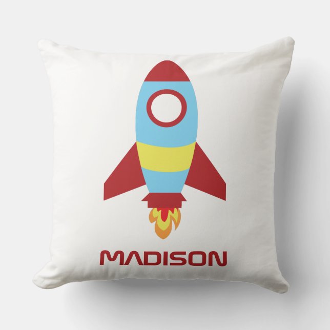 Rocket Spaceship Launching Custom Name Cushion (Front)