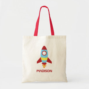 Rocket Spaceship Launching Custom Name  Tote Bag
