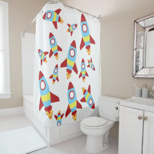 Rocket Spaceship Launching Shower Curtain