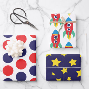 Rocket Stars Dots Gift Wrap Sheets