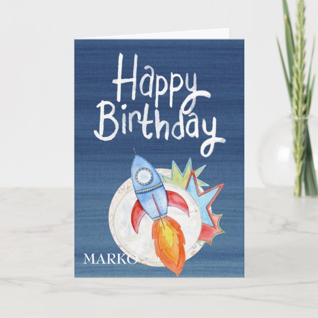 Rocket, sweet children's birthday card (Front)