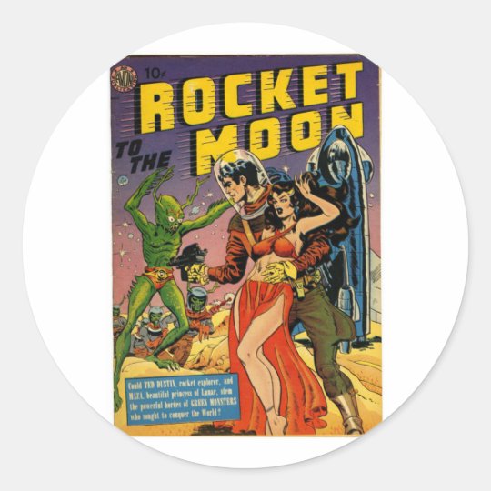 Rocket to the Moon Comic Classic Round Sticker