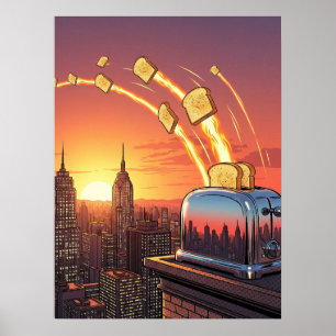 Rocket Toast Skyline – Retro Surreal Pop Art Poster