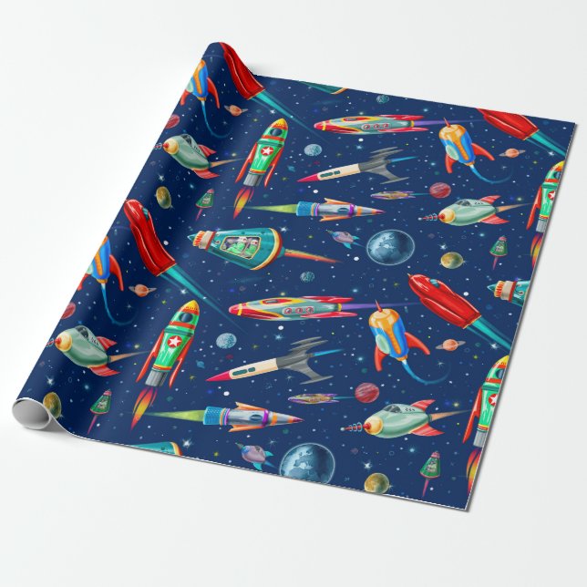 rocket traffic in space wrapping paper (Unrolled)