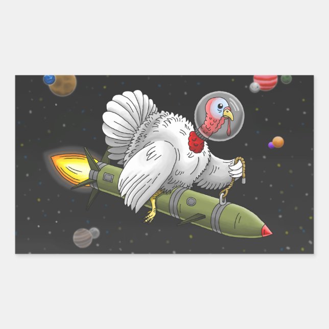 Rocket Turkey in Outer Space Rectangular Sticker (Front)