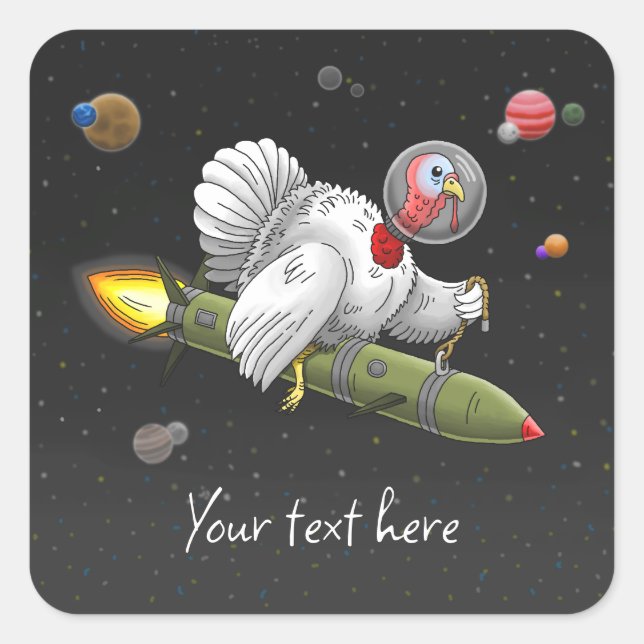 Rocket Turkey in Space Square Sticker (Front)