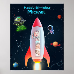 Rocket with Photo   UFO Alien Birthday Astronaut  Poster