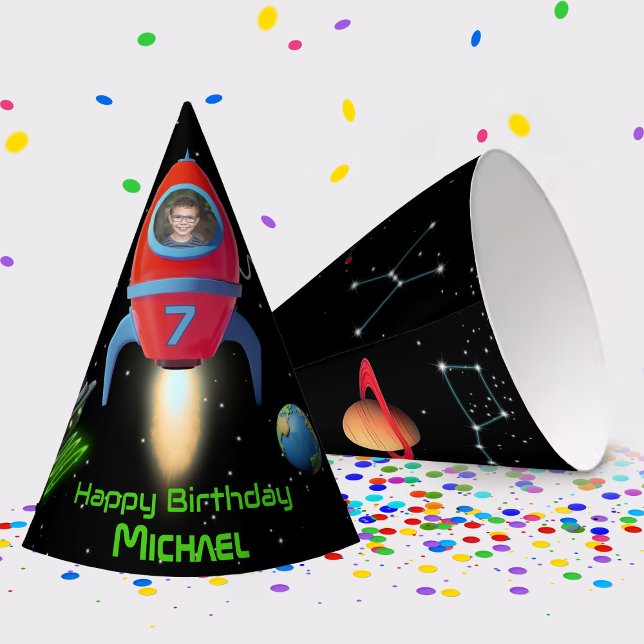 Rocket with Photo | UFO Birthday Alien Astronaut  Party Hat (Creator Uploaded)