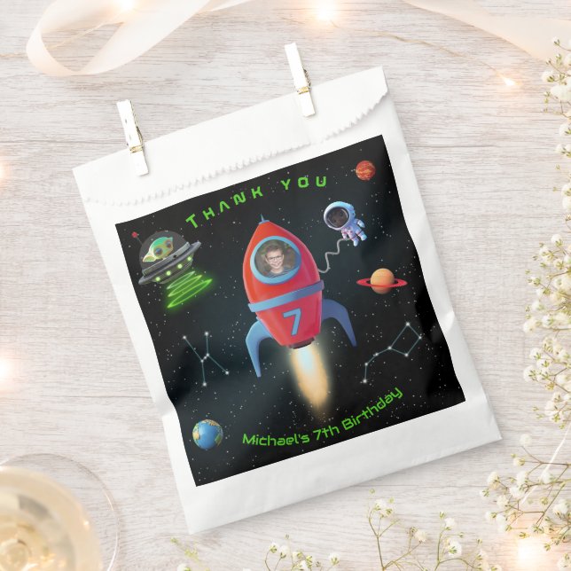 Rocket with Photo | UFO Birthday Astronaut Alien Favour Bags (Clipped)