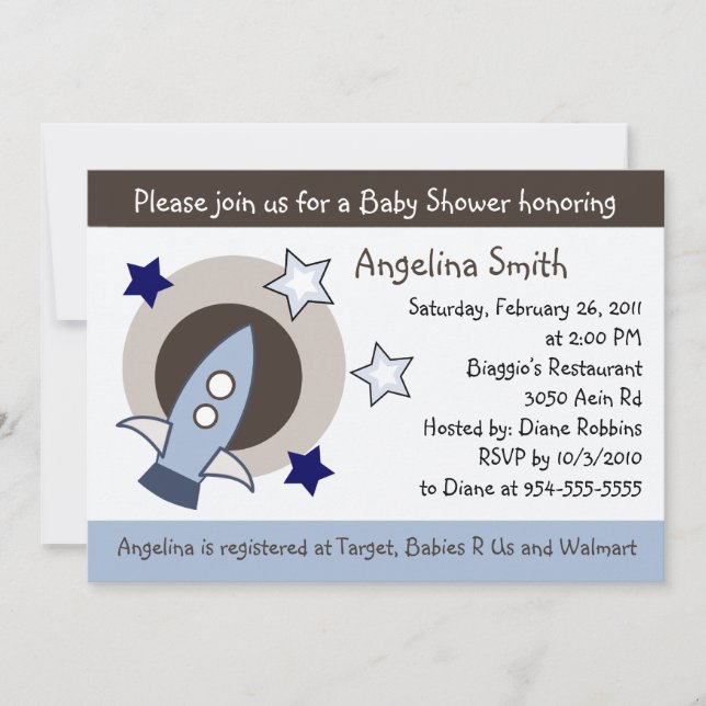 Rockets and Stars Baby Shower Invitation (Front)