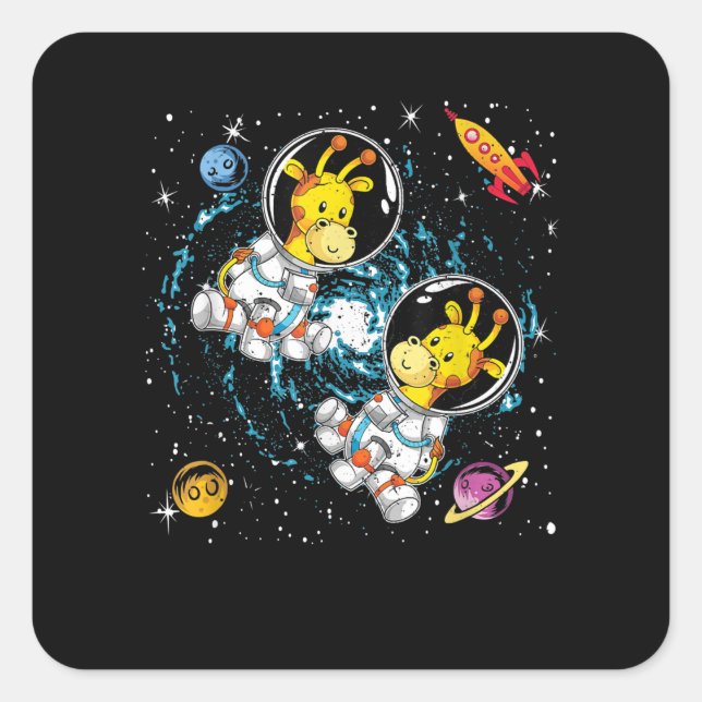 Rockets Astronaut Africa Zoo Animal Outer Space Gi Square Sticker (Front)