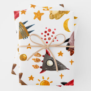 Rockets & Meteors Pattern Wrapping Paper Sheet