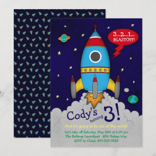 Rocketship Birthday Party Invitation