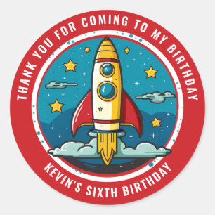 Rocketship Birthday Thank You Classic Round Sticker