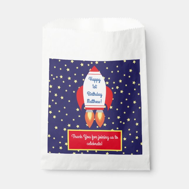 Rocketship Outer Space Cute Kid Birthday Favour Bags (Front)