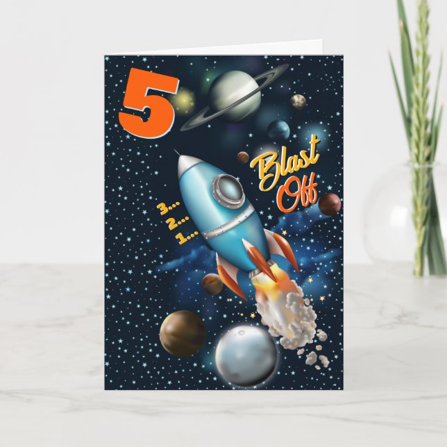 Rocketship Space Adventure Birthday Card (Front)