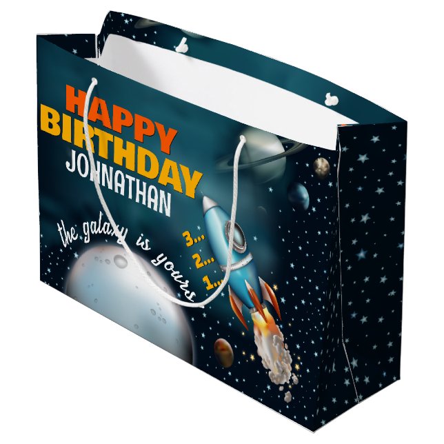 Rocketship Space Adventure Birthday Large Gift Bag (Back Angled)