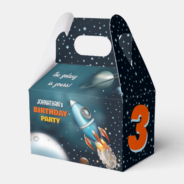 Rocketship Space Adventure Boy Birthday Favour Box (Front Side)