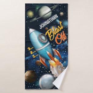 Rocketship Space Adventure Personalise Bath Towel Set